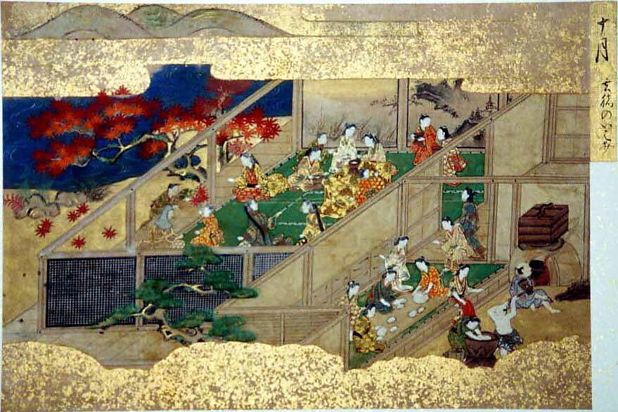 Activities of Twelve Months of the Year (Tsukinami-e), Album of twelve paintings; ink, color, and gold on paper, Japan