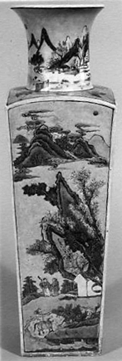 Vase, Porcelain decorated with famille verte enamels on the biscuit, China