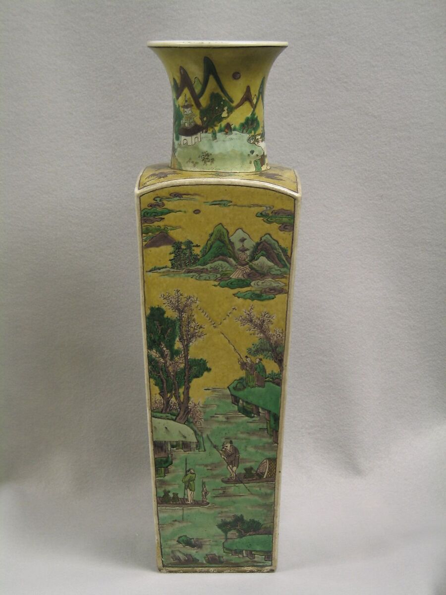 Vase, Porcelain decorated with famille verte enamels on the biscuit, China