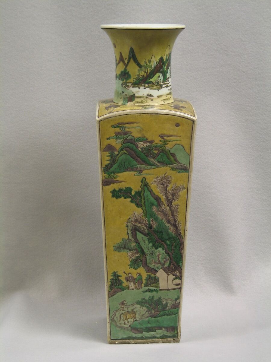 Vase, Porcelain decorated with famille verte enamels on the biscuit, China 