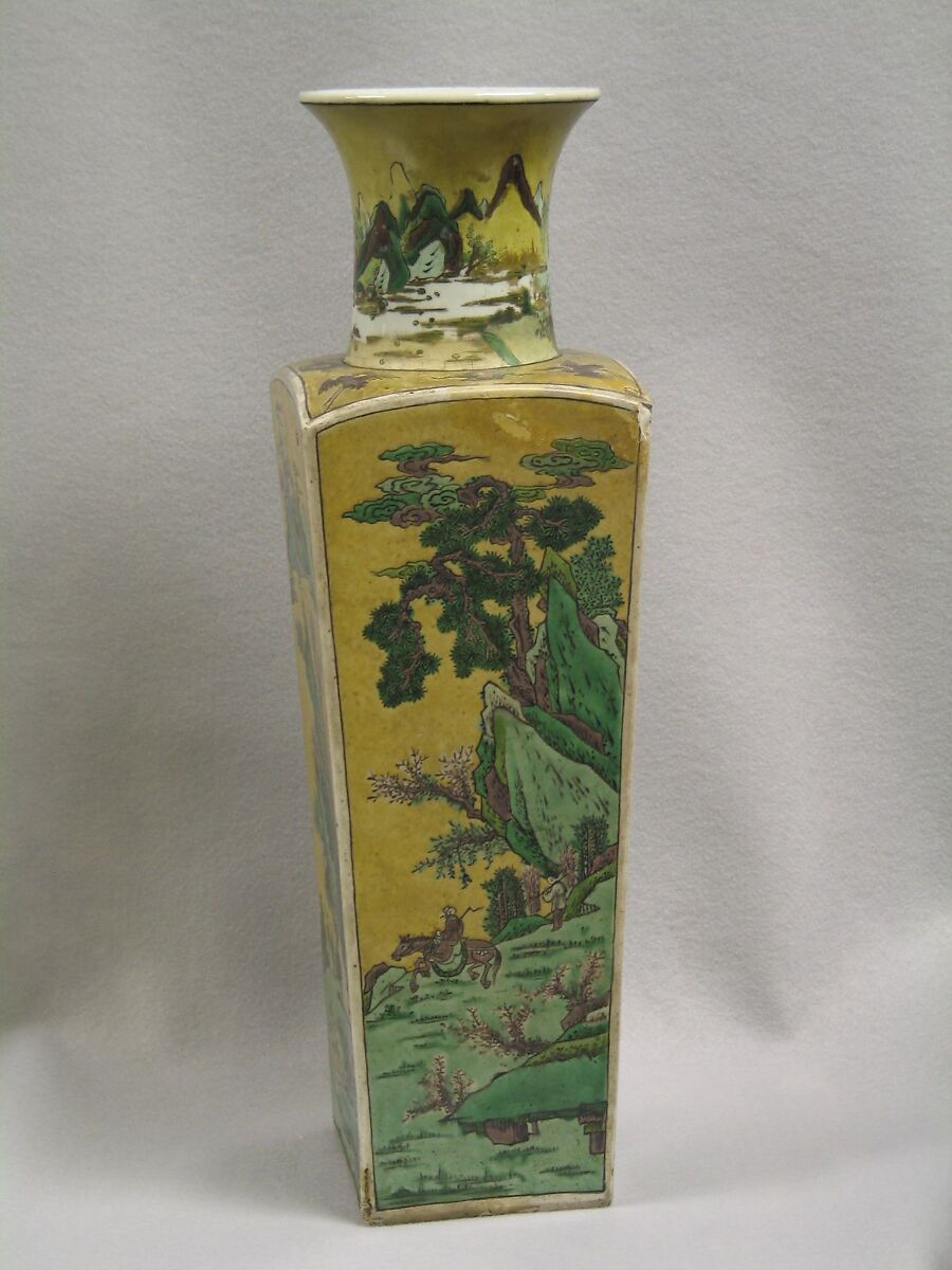 Vase, Porcelain decorated with famille verte enamels on the biscuit, China