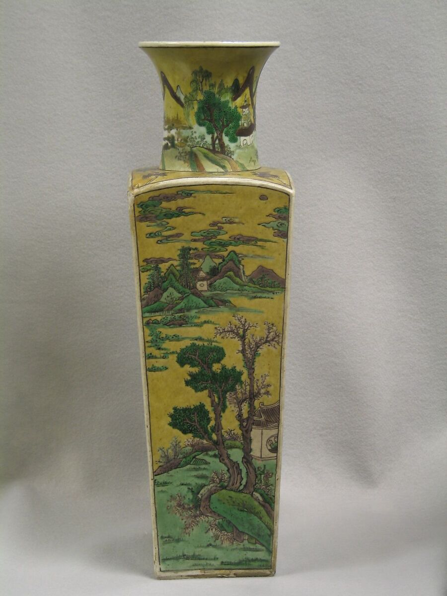 Vase, Porcelain decorated with famille verte enamels on the biscuit, China
