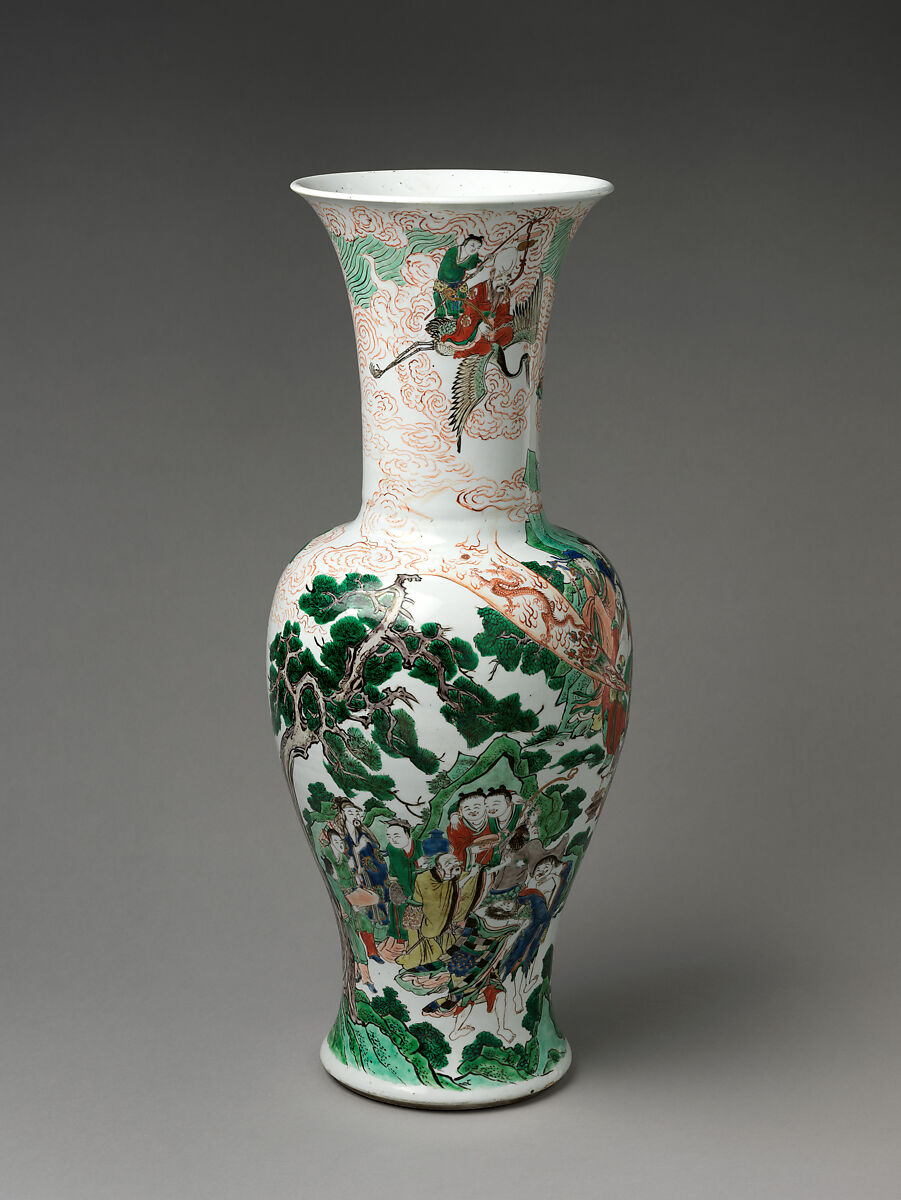 Vase with Daoist Immortals, Porcelain painted with colored enamels over transparent glaze (Jingdezhen ware), China 
