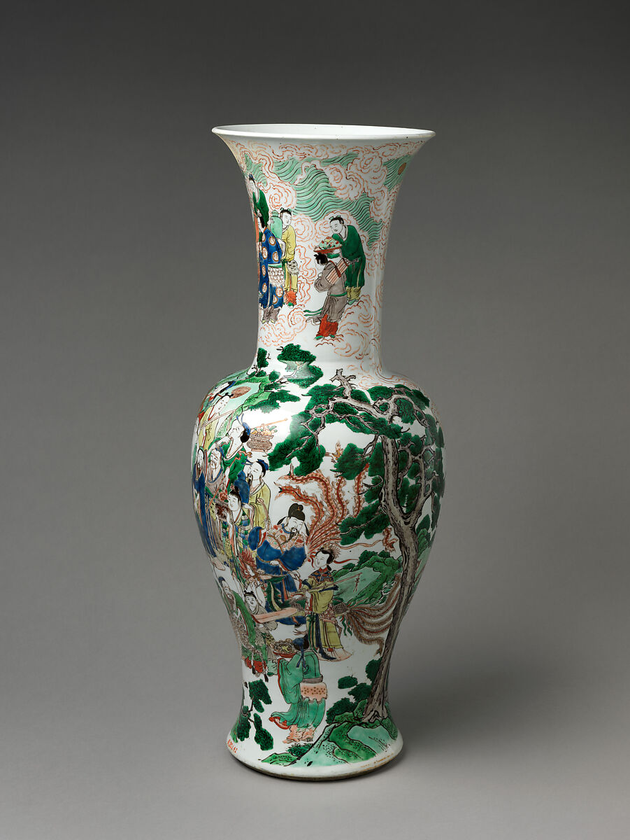 Vase with Daoist Immortals, Porcelain painted with colored enamels over transparent glaze (Jingdezhen ware), China
