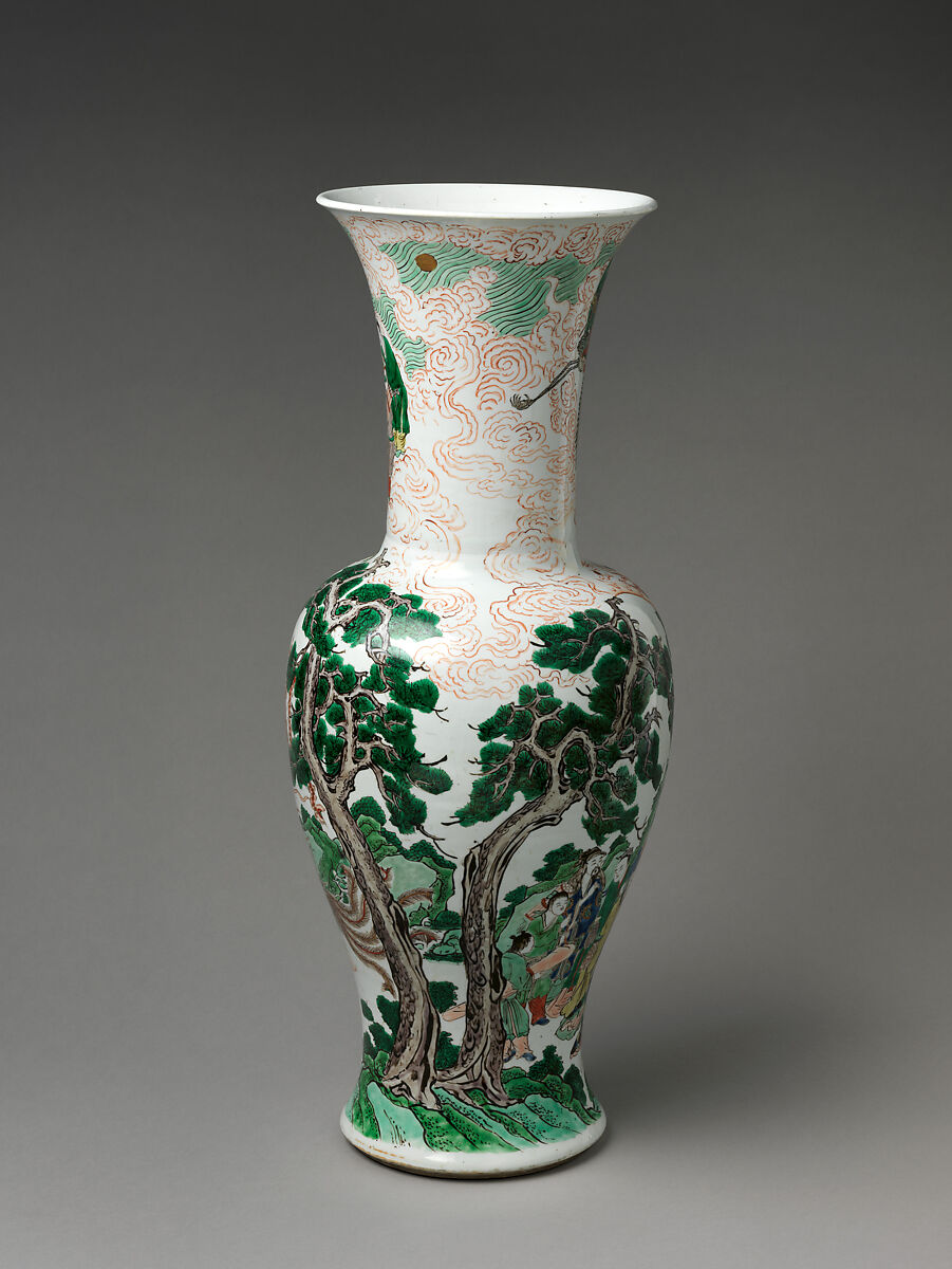 Vase with Daoist Immortals, Porcelain painted with colored enamels over transparent glaze (Jingdezhen ware), China