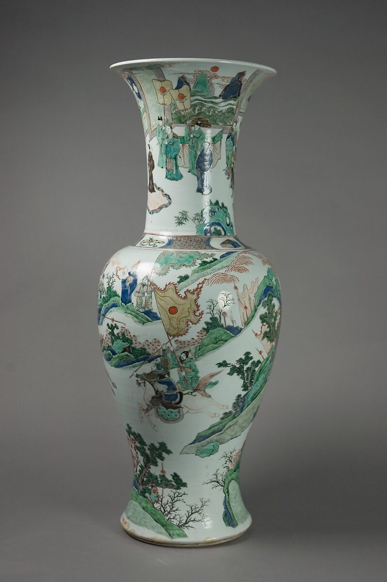 Vase with historical warriors, Porcelain painted with colored enamels over a transparent glaze (Jingdezhen ware), China