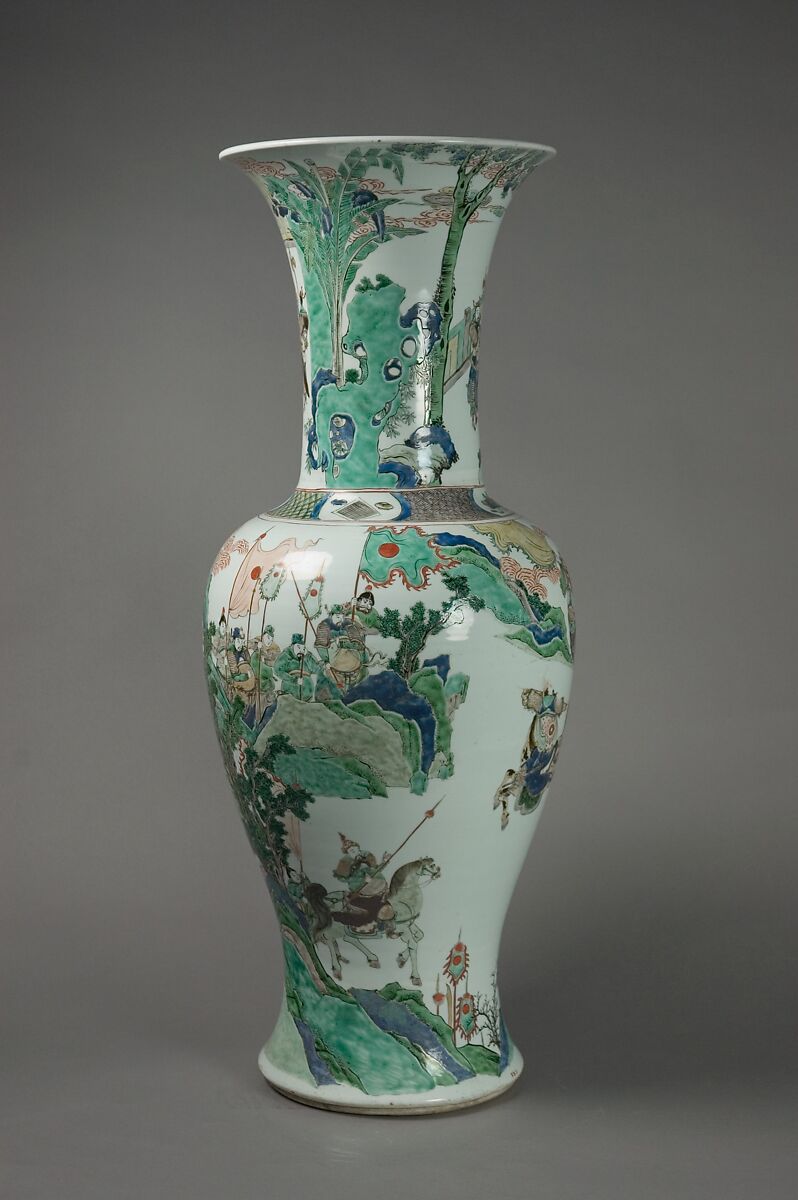 Vase with historical warriors, Porcelain painted with colored enamels over a transparent glaze (Jingdezhen ware), China