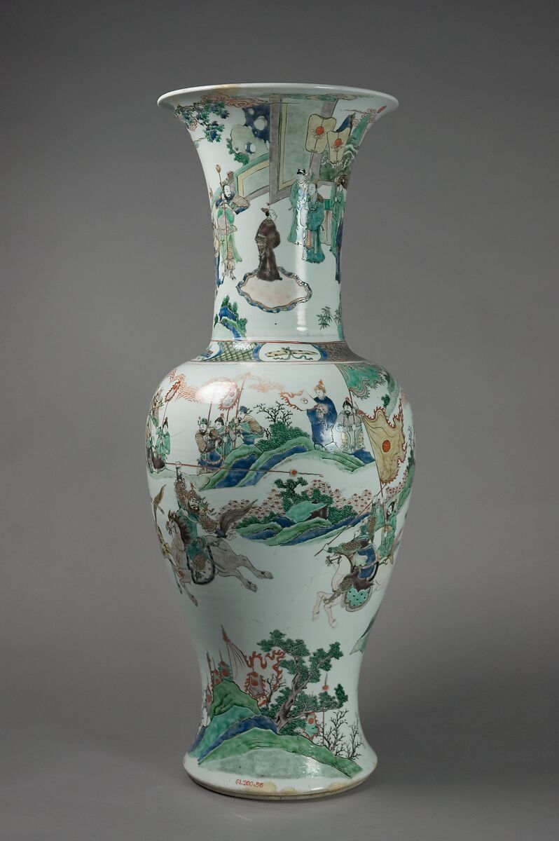 Vase with historical warriors, Porcelain painted with colored enamels over a transparent glaze (Jingdezhen ware), China
