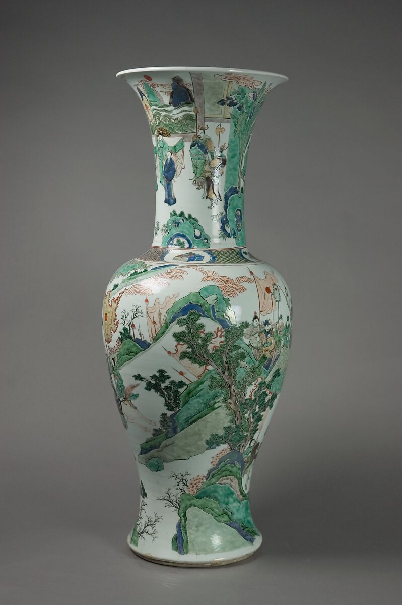 Vase with historical warriors, Porcelain painted with colored enamels over a transparent glaze (Jingdezhen ware), China