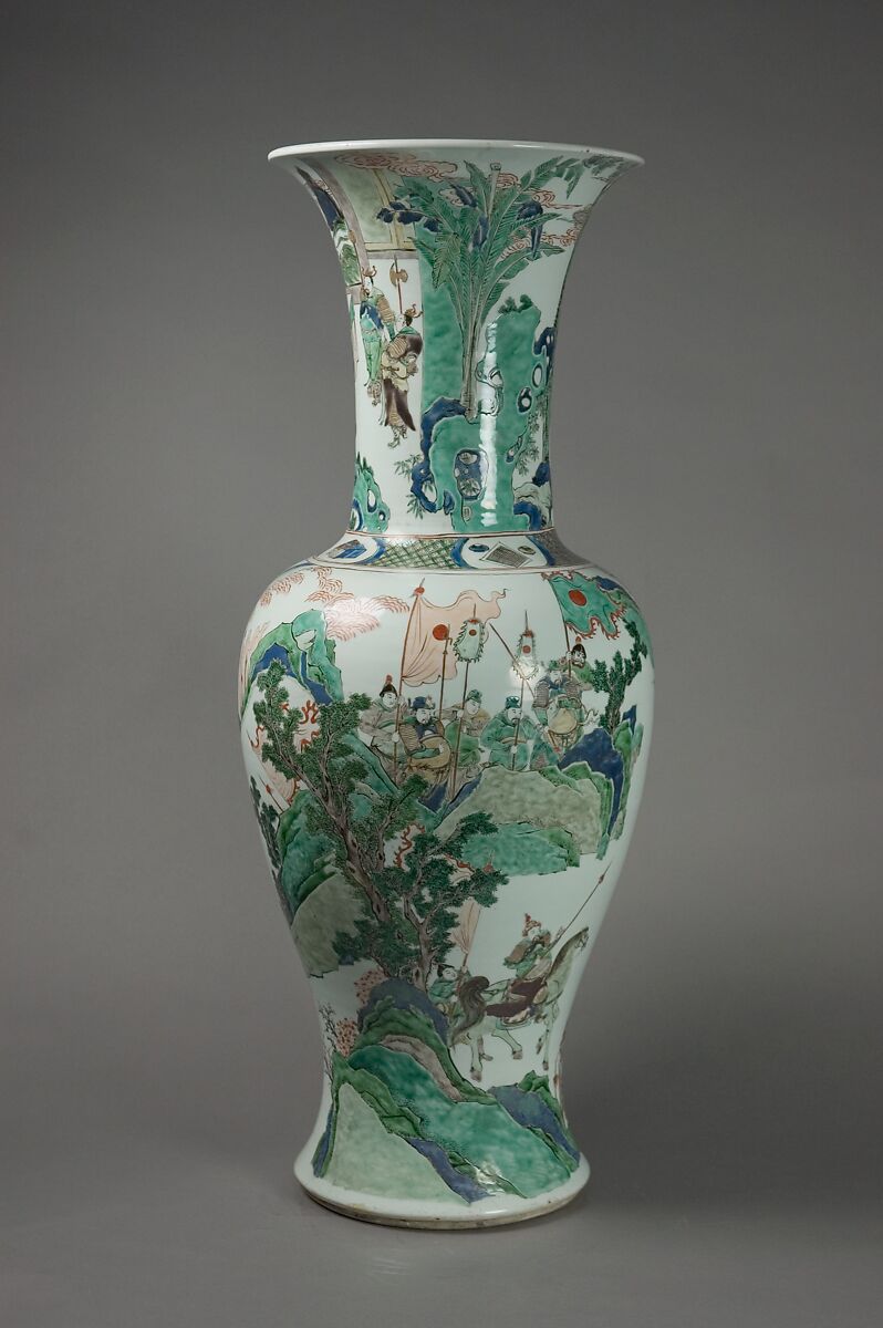 Vase with historical warriors, Porcelain painted with colored enamels over a transparent glaze (Jingdezhen ware), China