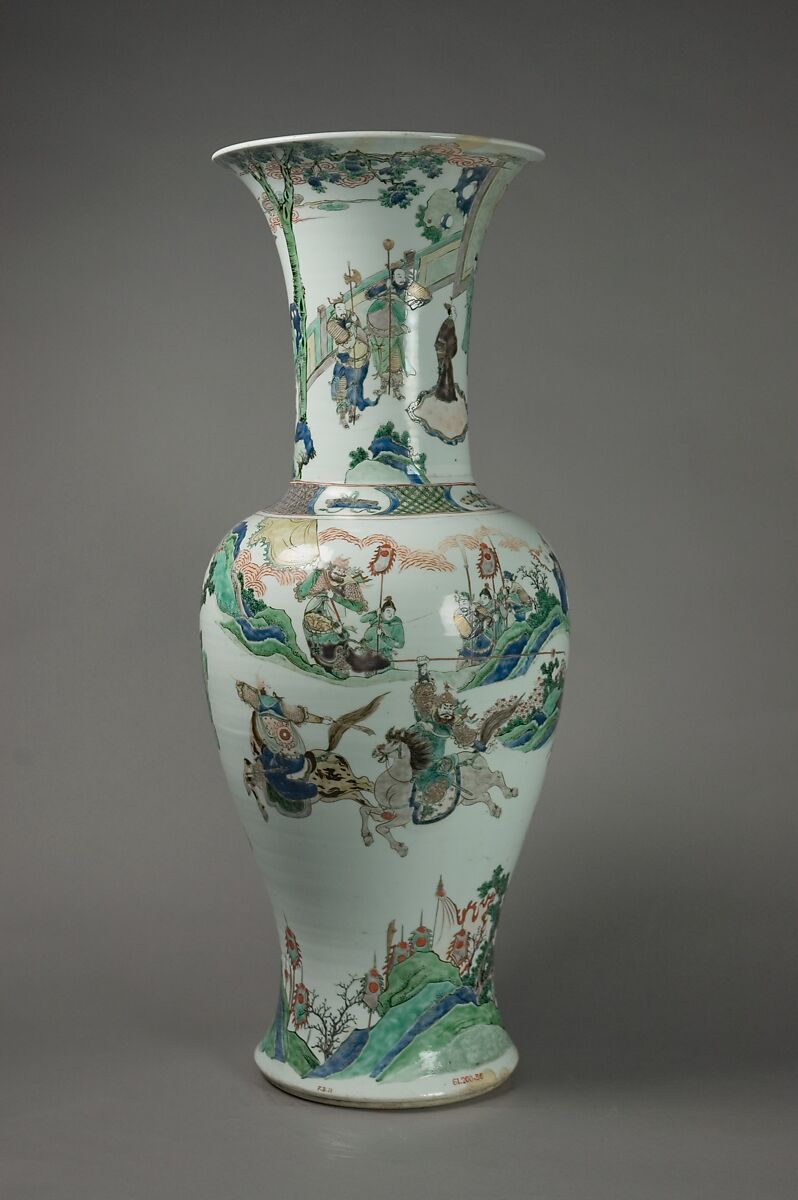 Vase with historical warriors, Porcelain painted with colored enamels over a transparent glaze (Jingdezhen ware), China 