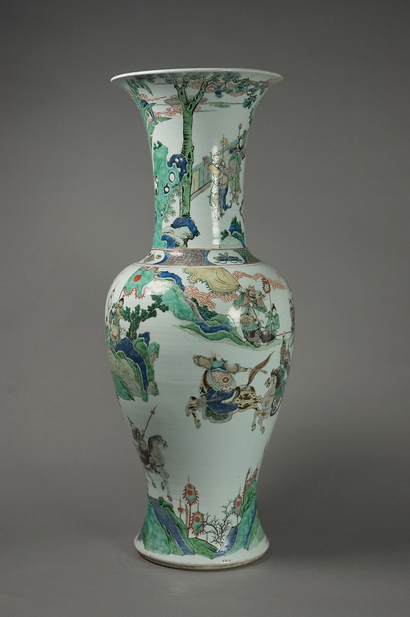 Vase with historical warriors, Porcelain painted with colored enamels over a transparent glaze (Jingdezhen ware), China
