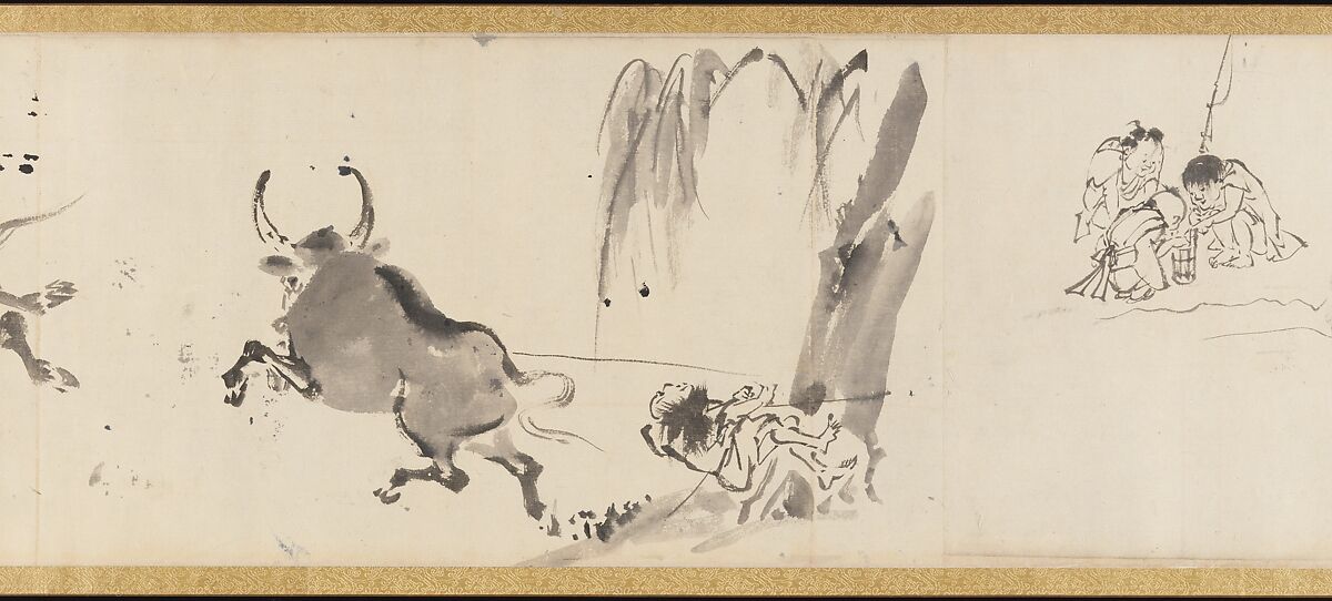 Frolicking Figures and Animals, Kawanabe Kyōsai 河鍋暁斎 (Japanese, 1831–1889), Handscroll; wash drawing, Japan