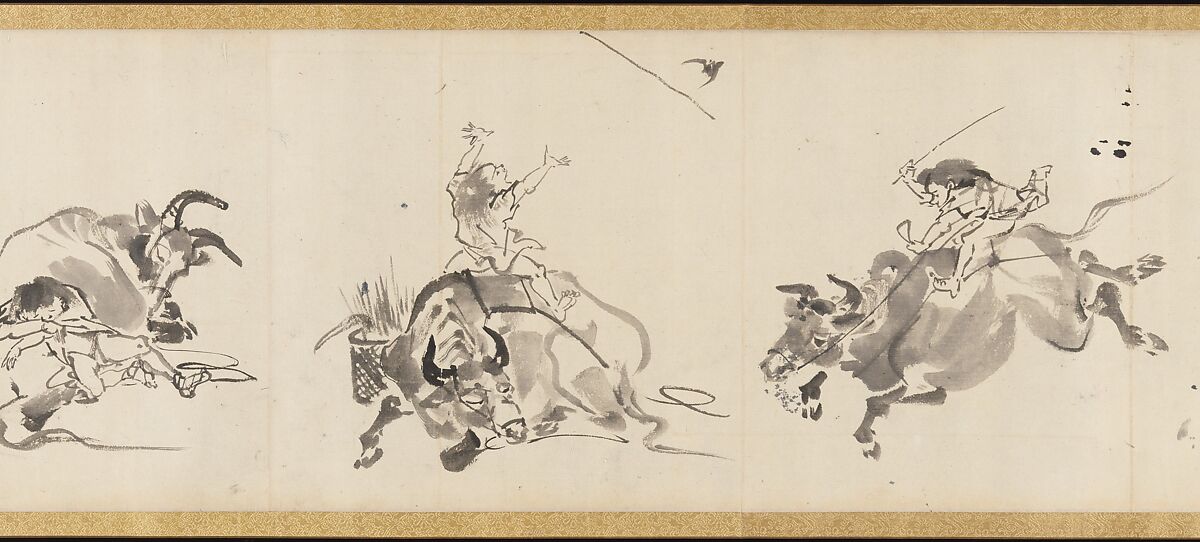 Frolicking Figures and Animals, Kawanabe Kyōsai 河鍋暁斎 (Japanese, 1831–1889), Handscroll; wash drawing, Japan