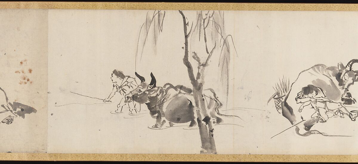 Frolicking Figures and Animals, Kawanabe Kyōsai 河鍋暁斎 (Japanese, 1831–1889), Handscroll; wash drawing, Japan