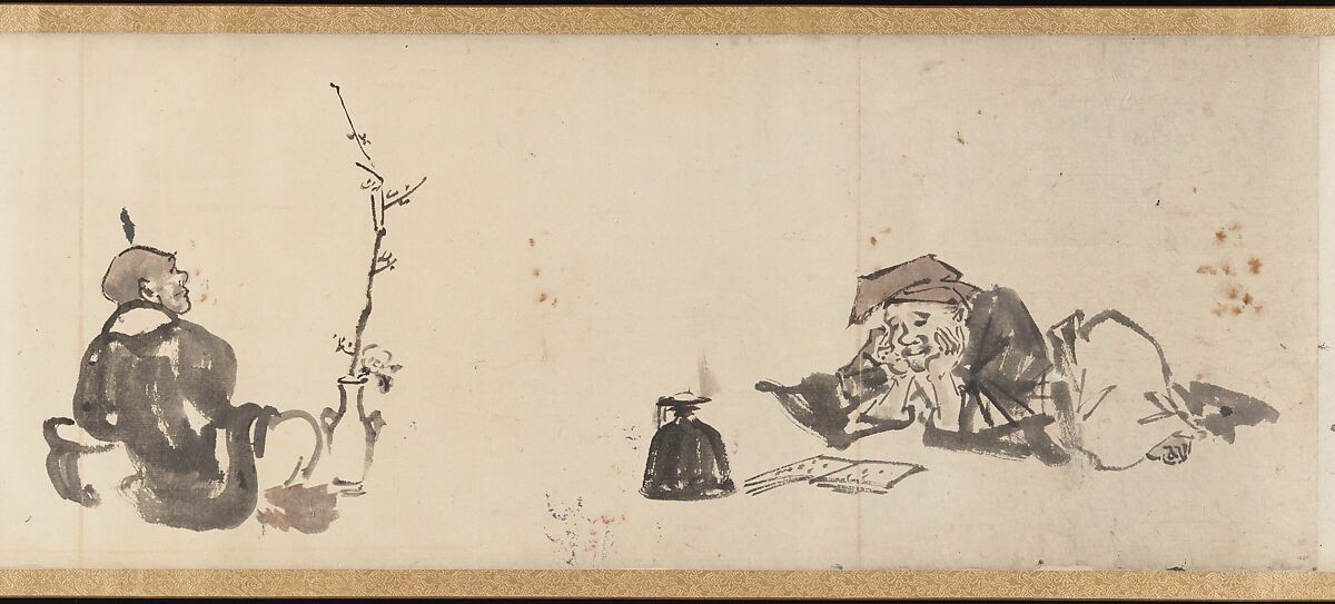Frolicking Figures and Animals, Kawanabe Kyōsai 河鍋暁斎 (Japanese, 1831–1889), Handscroll; wash drawing, Japan