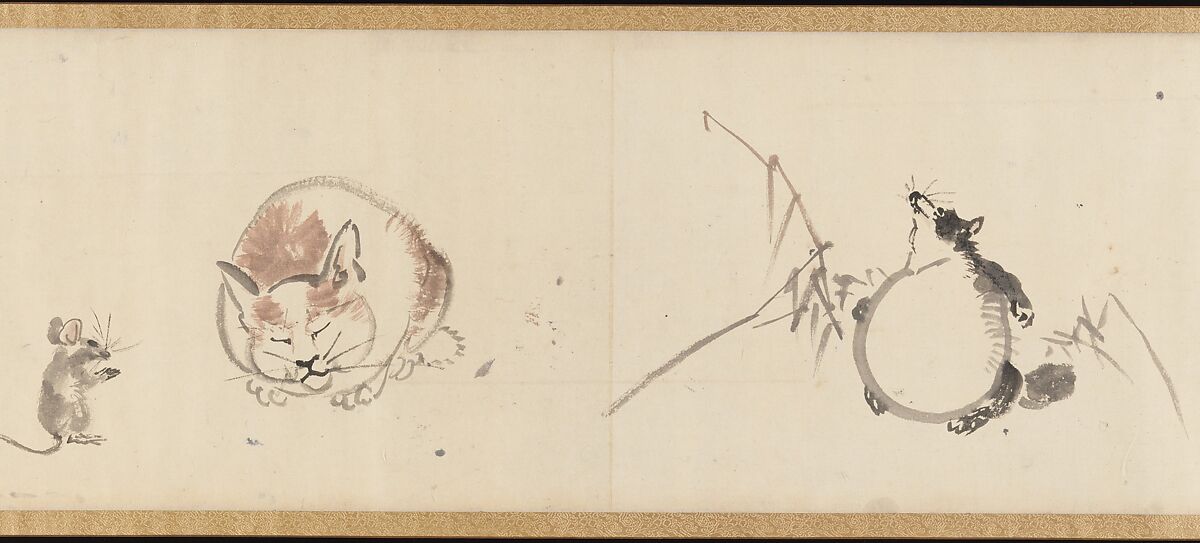 Frolicking Figures and Animals, Kawanabe Kyōsai 河鍋暁斎 (Japanese, 1831–1889), Handscroll; wash drawing, Japan