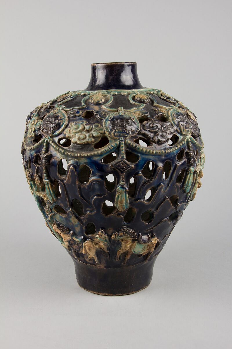 Vase with figural scene, Stoneware with perforated decoration and painted with polychrome enamels (Fahua ware), China