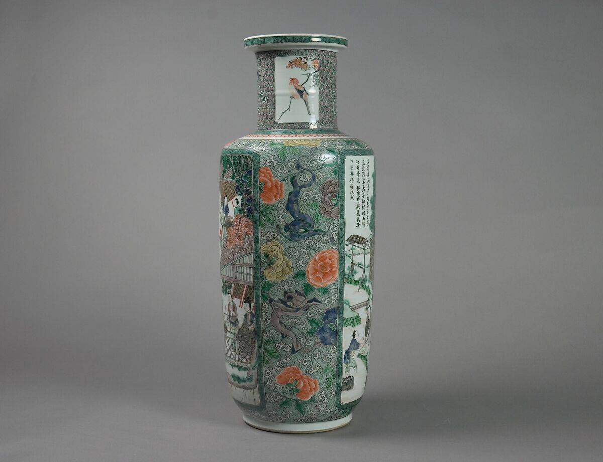 Vase with scenes and poems from Farming and Weaving, Porcelain painted with overglaze polychrome enamels (Jingdezhen ware), China