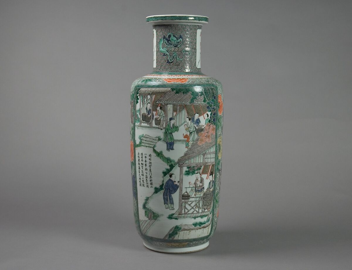 Vase with scenes and poems from Farming and Weaving, Porcelain painted with overglaze polychrome enamels (Jingdezhen ware), China