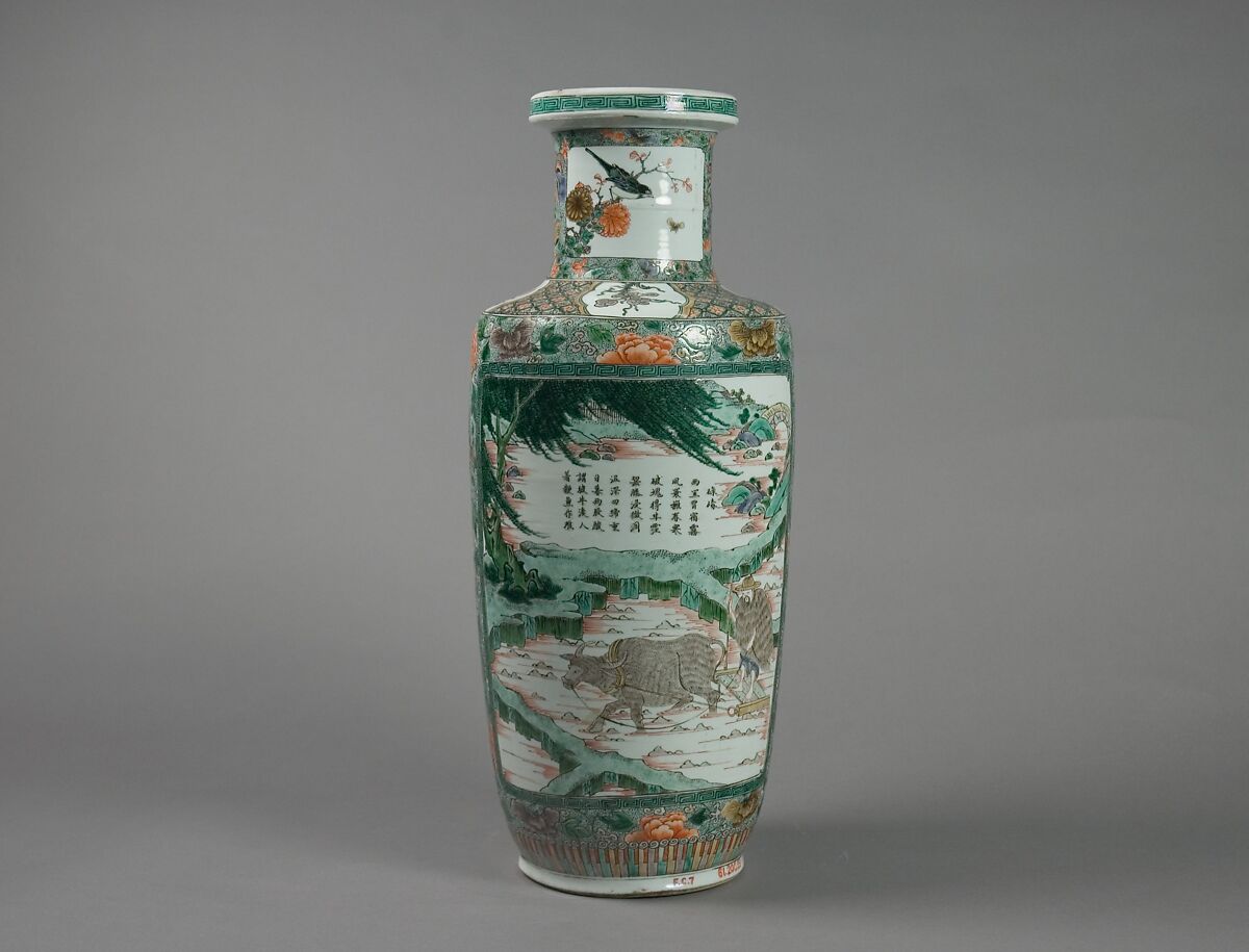 Vase with scenes and poems from Farming and Weaving, Porcelain painted with overglaze polychrome enamels (Jingdezhen ware), China 