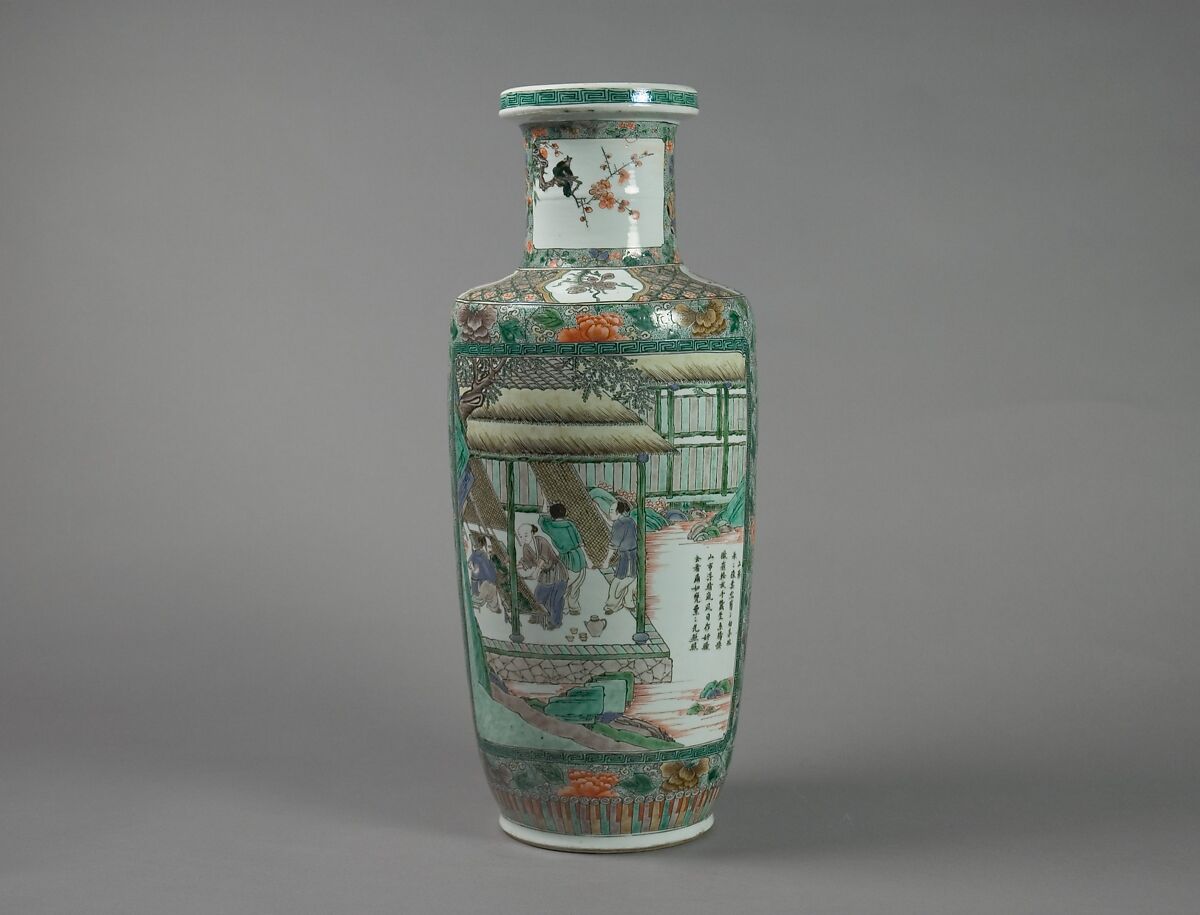 Vase with scenes and poems from Farming and Weaving, Porcelain painted with overglaze polychrome enamels (Jingdezhen ware), China