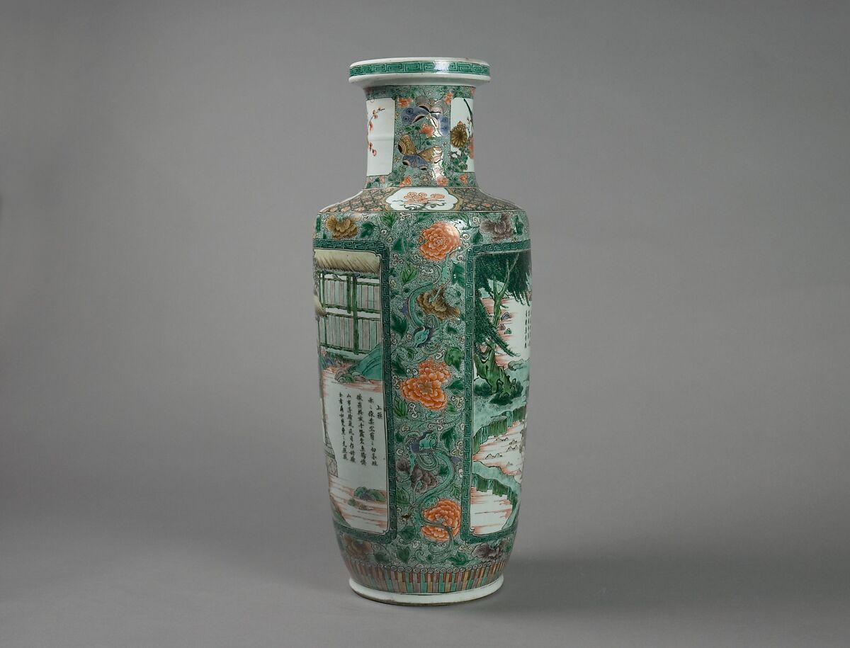 Vase with scenes and poems from Farming and Weaving, Porcelain painted with overglaze polychrome enamels (Jingdezhen ware), China