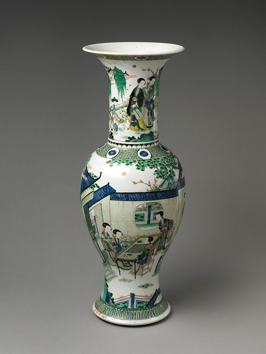 Vase with Women’s Activities, Porcelain painted with colored enamels over transparent glaze (Jingdezhen ware), China