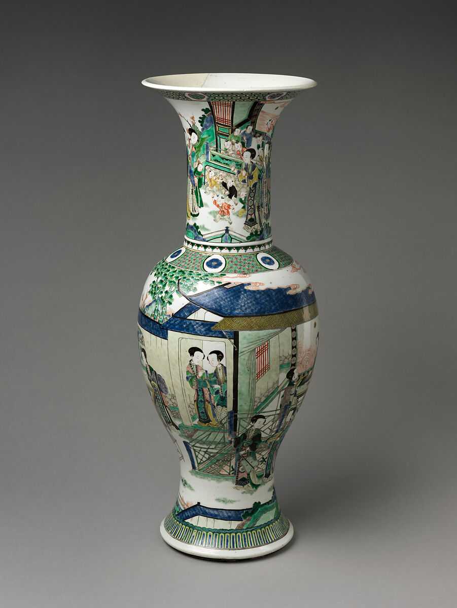 Vase with Women’s Activities, Porcelain painted with colored enamels over transparent glaze (Jingdezhen ware), China