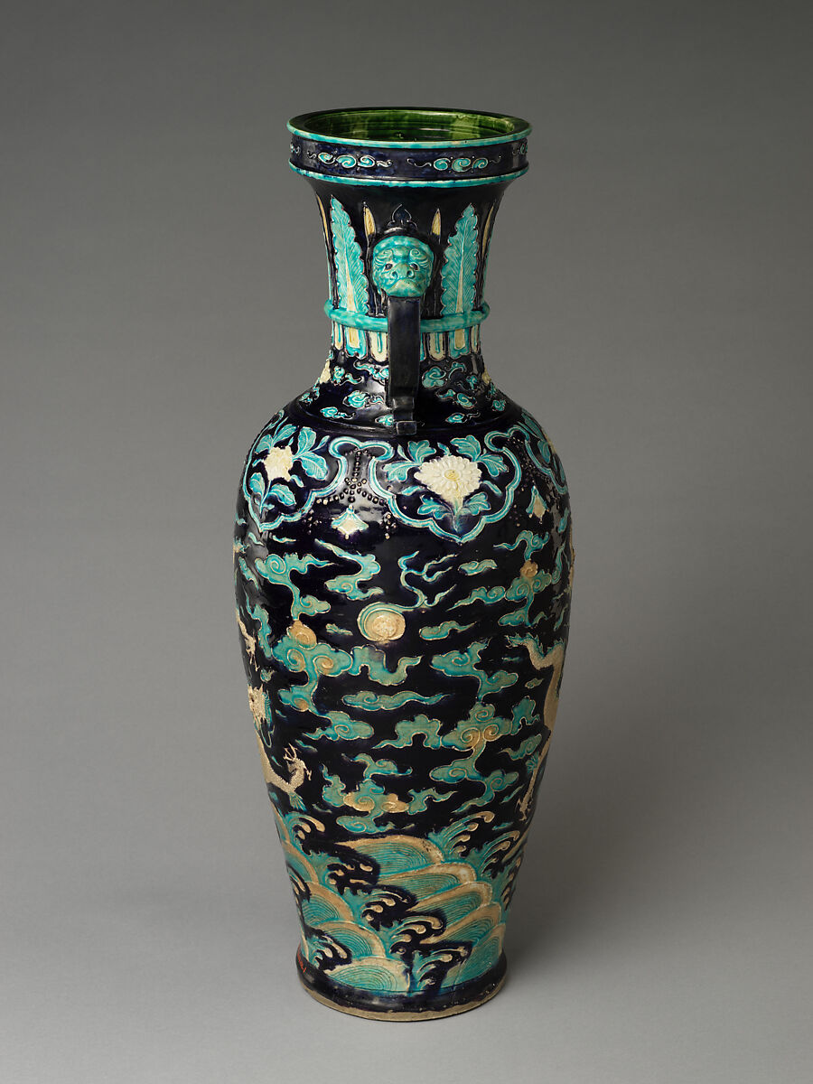 Temple vase with dragons and clouds, Porcelain with raised slip and enamels (Jingdezhen ware), China