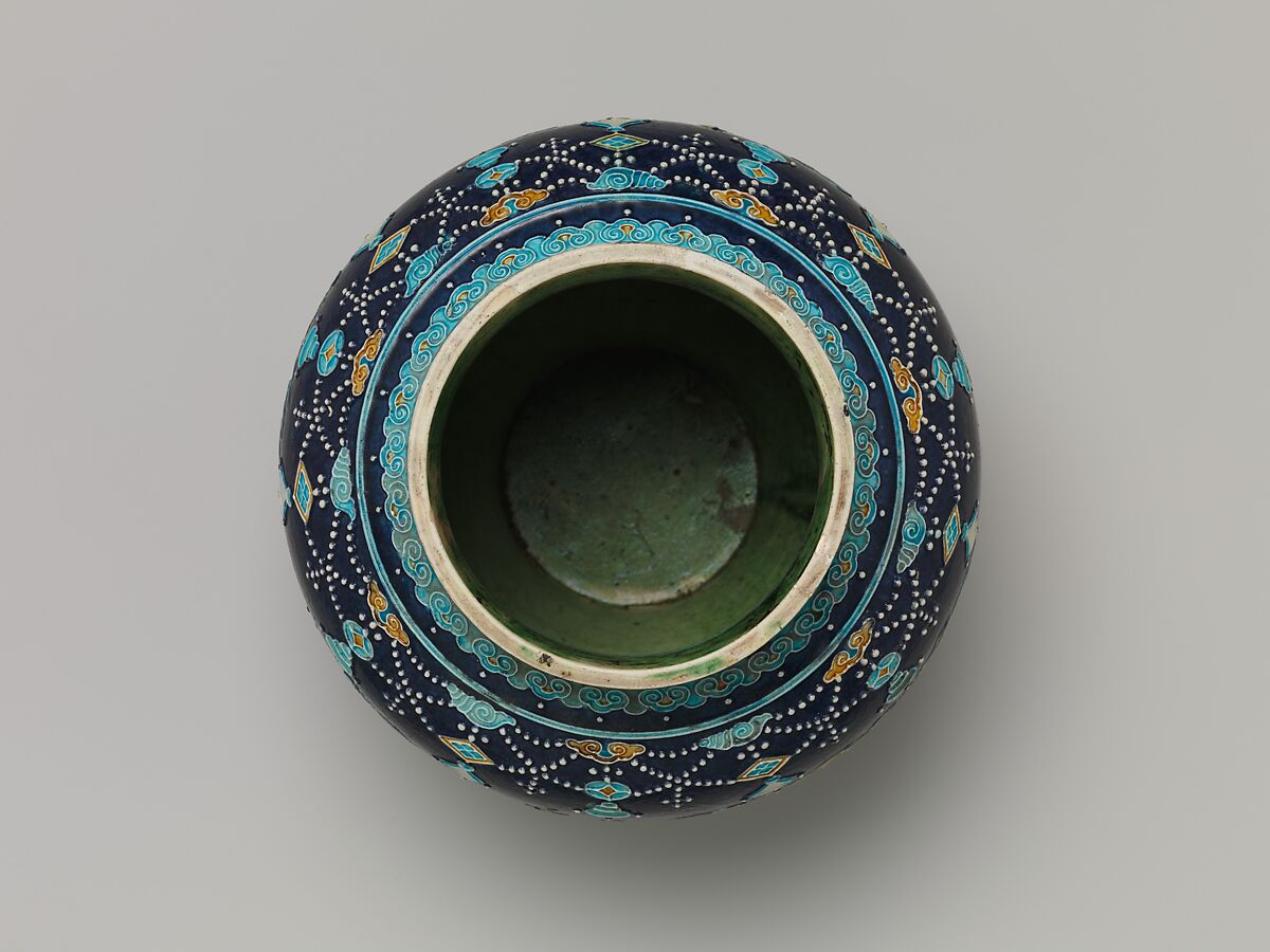 Jar with immortals, Porcelain with raised slip and enamels (Jingdezhen ware), China