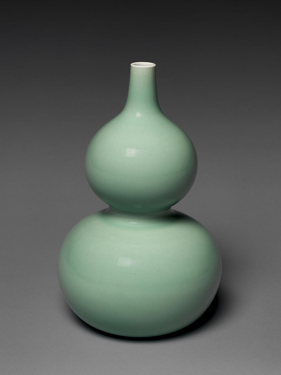 Gourd-Shaped Bottle (one of a pair), Porcelain with celadon glaze (Jingdezhen ware), China 