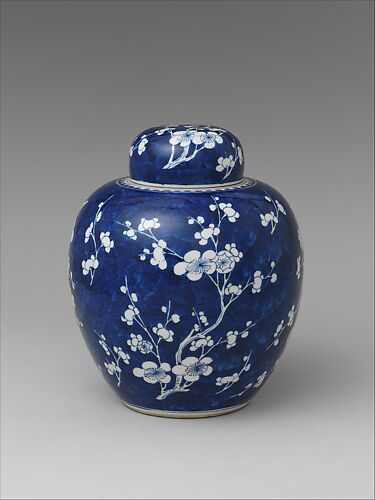 Covered jar decorated with blossoming plum and cracked ice