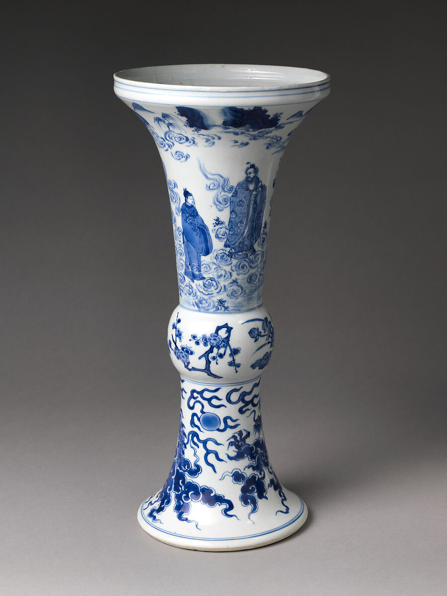 Vase with Daoist immortals, flower sprays, and dragons, Porcelain painted with cobalt blue under a transparent glaze (Jingdezhen ware), China 