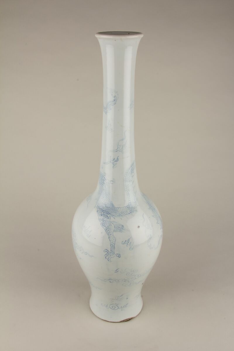 Vase with dragon, Porcelain with incised decoration and underglaze cobalt blue, China