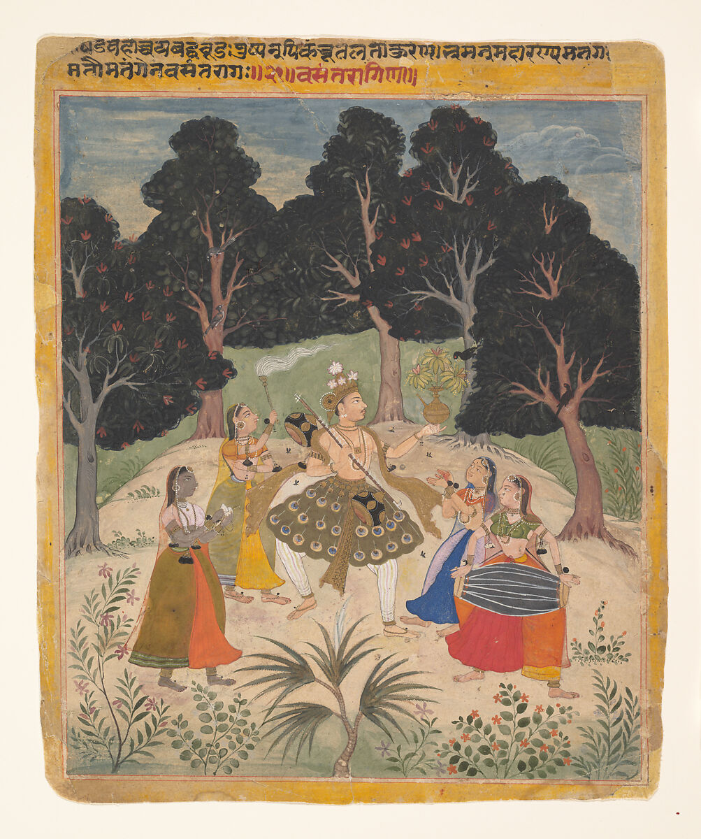 Vasant Ragini, Page from a Ragamala Series (Garland of Musical Modes), Ink, opaque watercolor, and gold on paper, India (Rajasthan, Amber) 