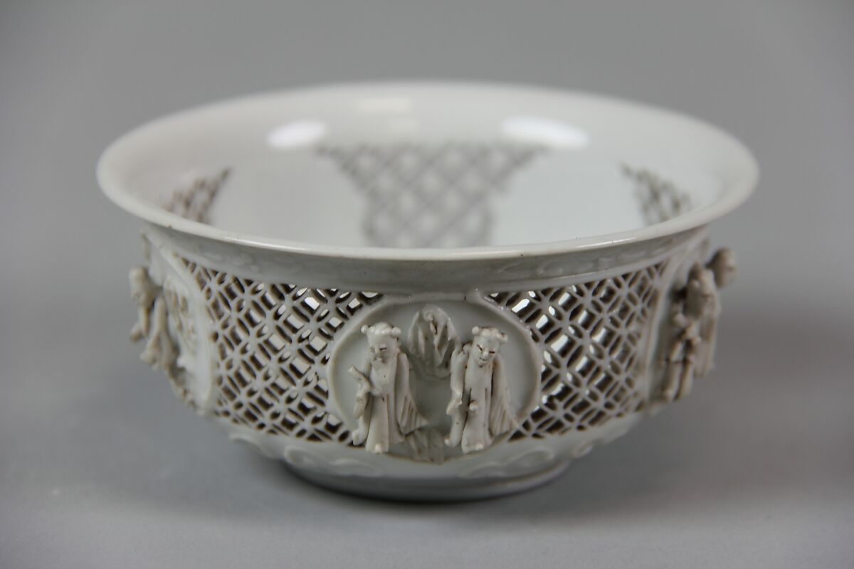Cup, Porcelain with low- and high-relief and pierced decoration, in the biscuit and under a clear glaze, China