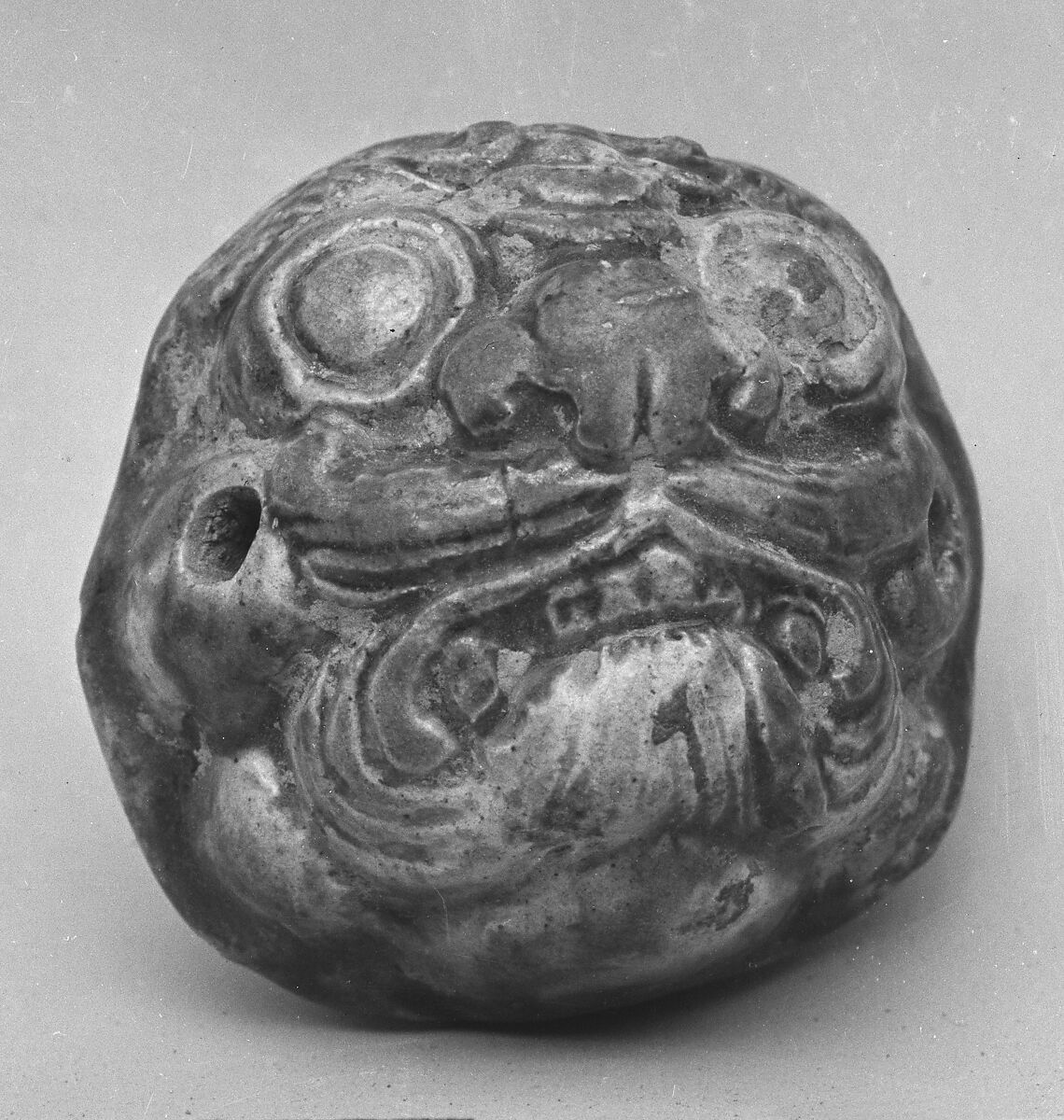 Ornament with mask motif, Earthenware with three-color (sancai) glaze, China