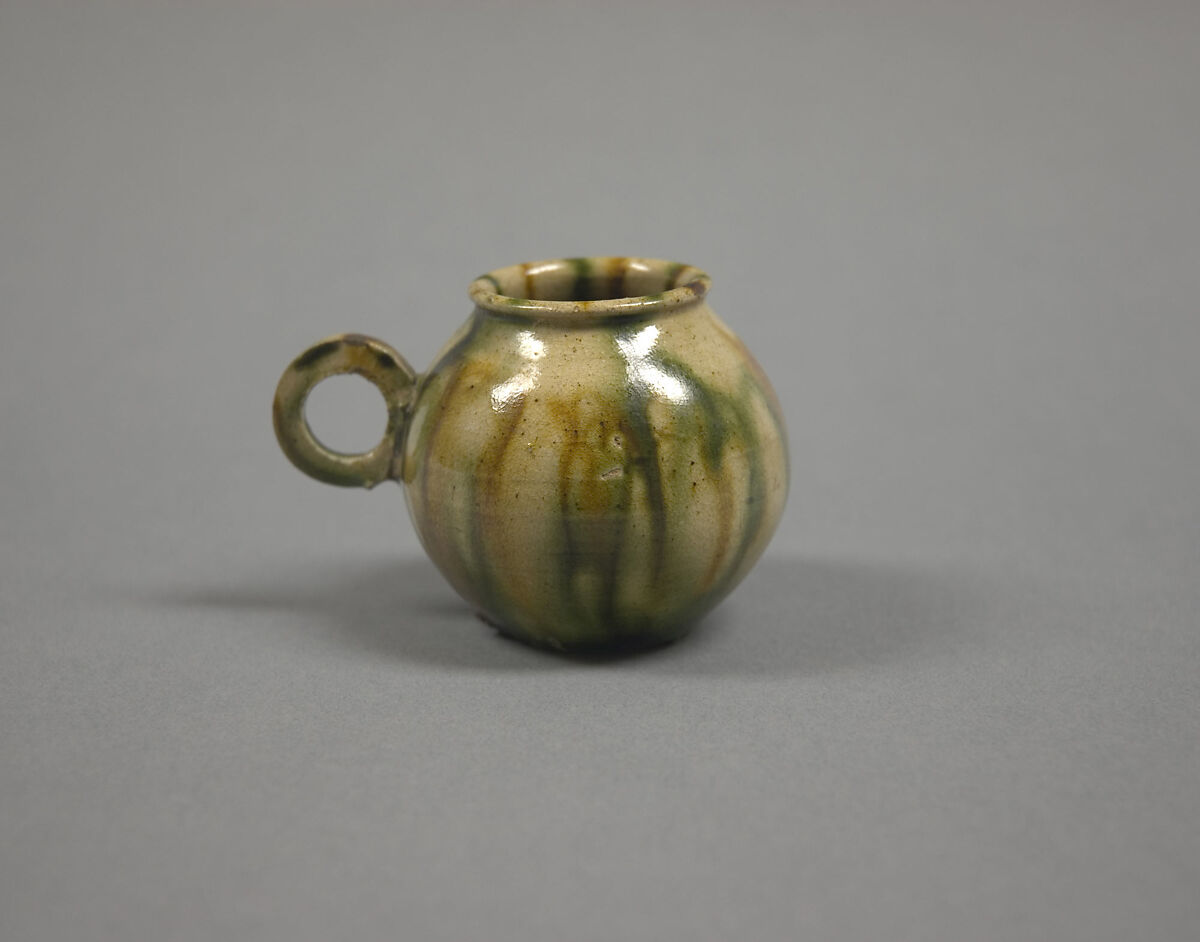 Cup with ring handle, Earthenware with three color (sancai) glaze, China 