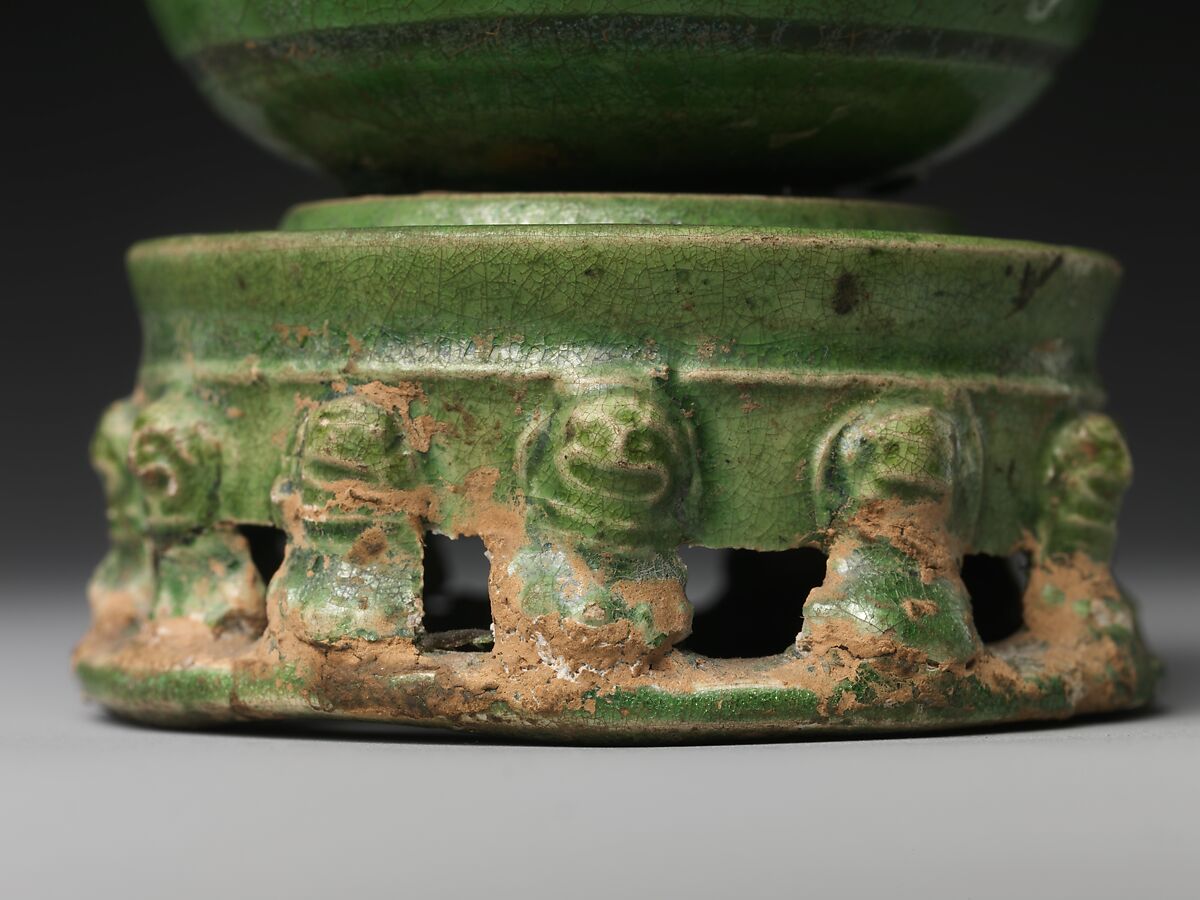 Miniature covered jar and “inkstone”, Earthenware with green glaze, China