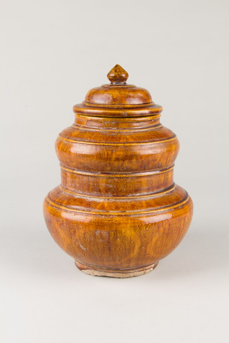 Covered Jar, Pottery with light brown glaze, China