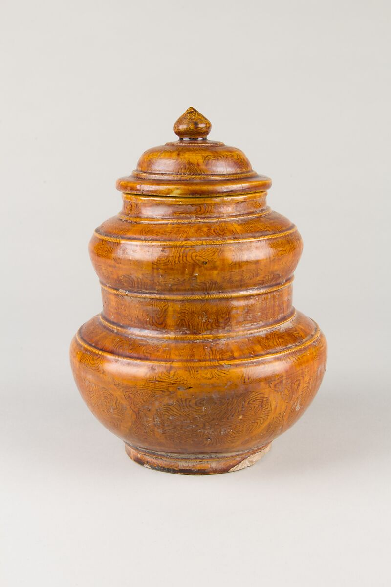 Covered Jar, Pottery with light brown glaze, China 