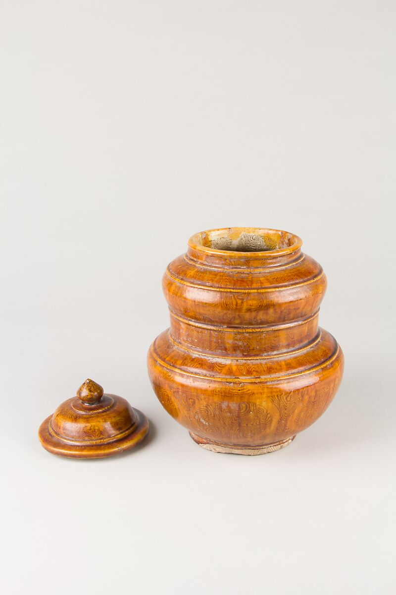 Covered Jar, Pottery with light brown glaze, China
