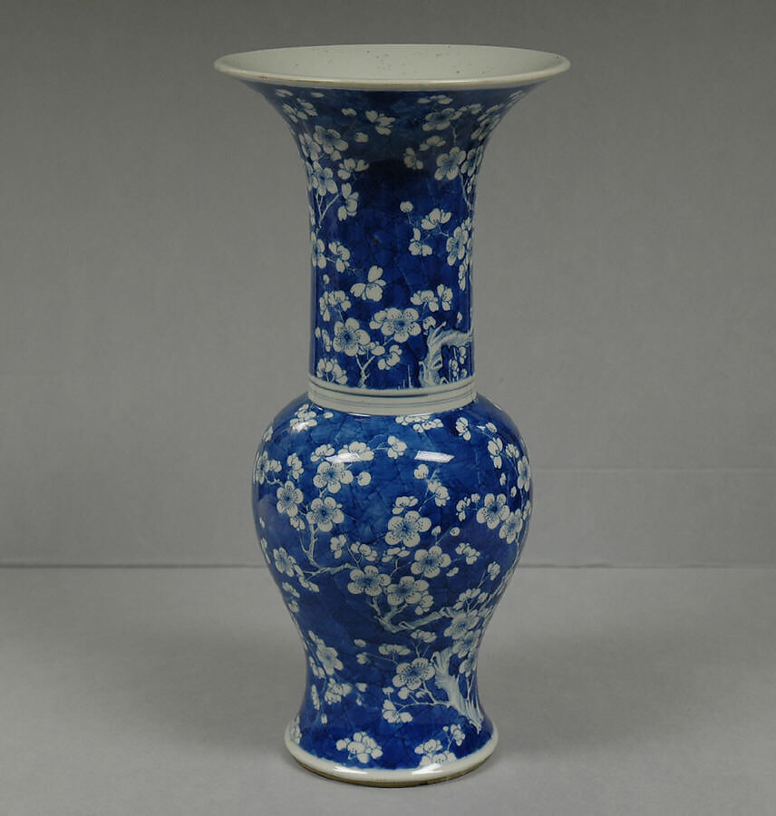 Vase decorated with blossoming plum, Porcelain painted in underglaze cobalt blue (Jingdezhen ware), China 