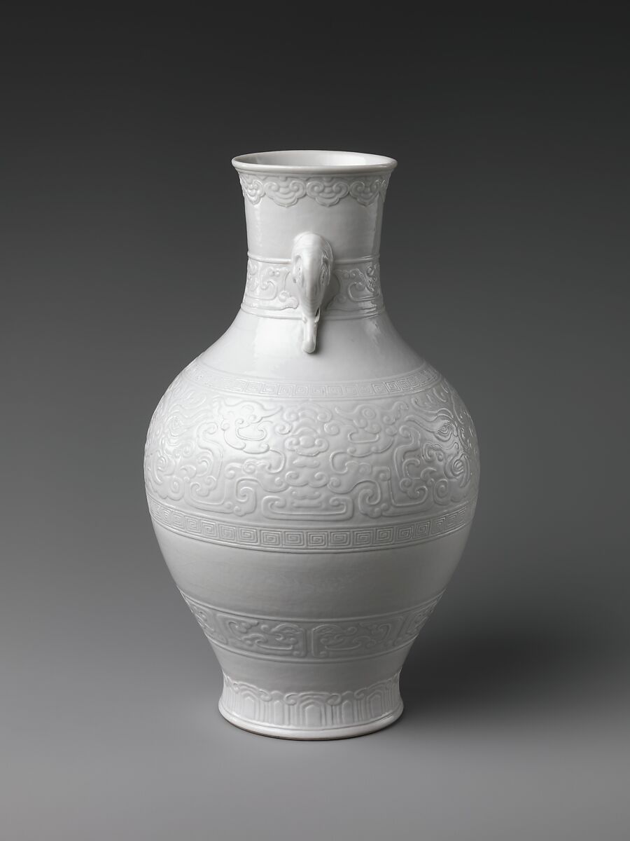 Vase with Elephant Heads and Cloud Designs, Soft-paste porcelain with incised and applied decoration (Jingdezhen ware), China