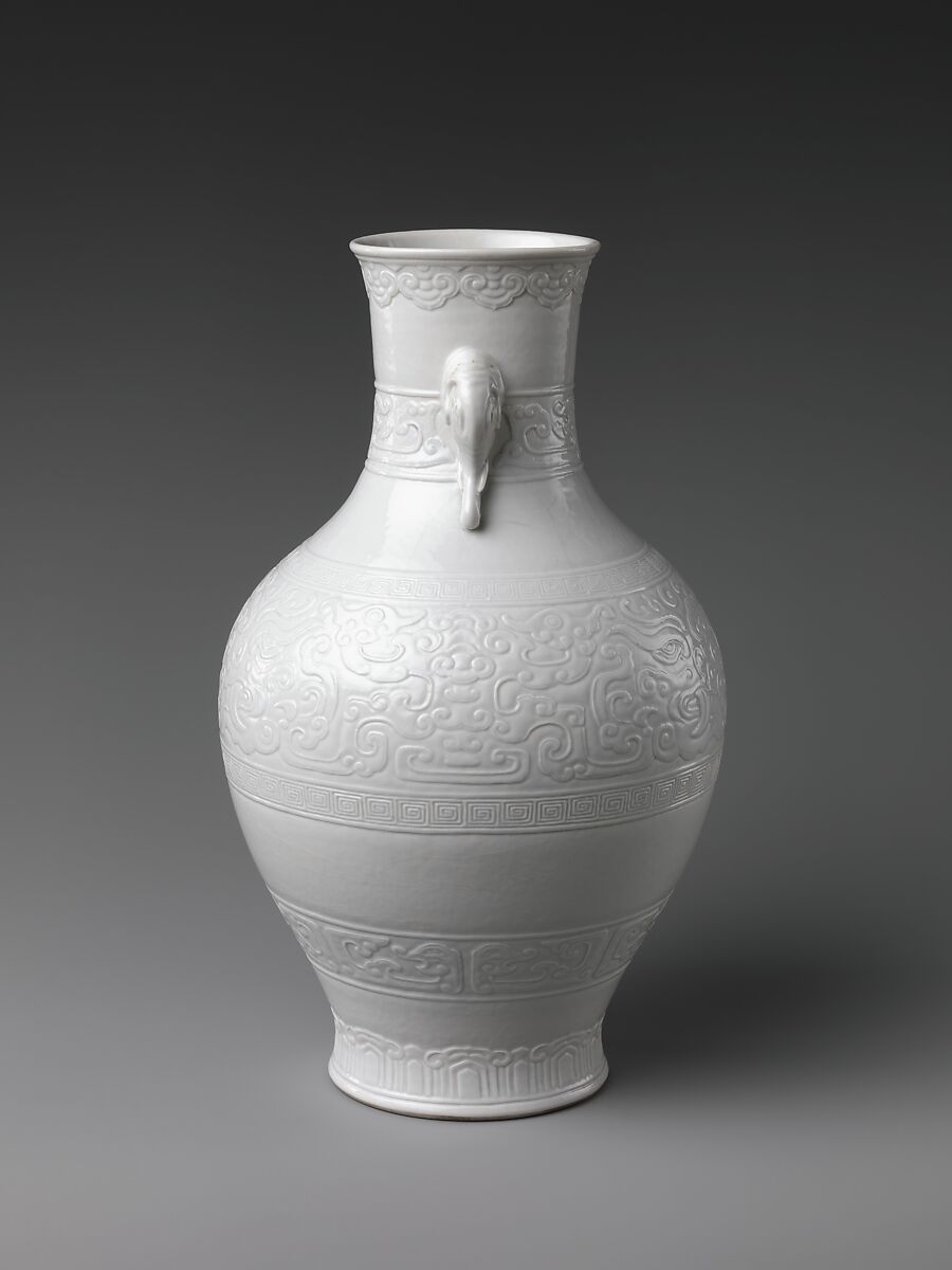 Vase with Elephant Heads and Cloud Designs, Soft-paste porcelain with incised and applied decoration (Jingdezhen ware), China