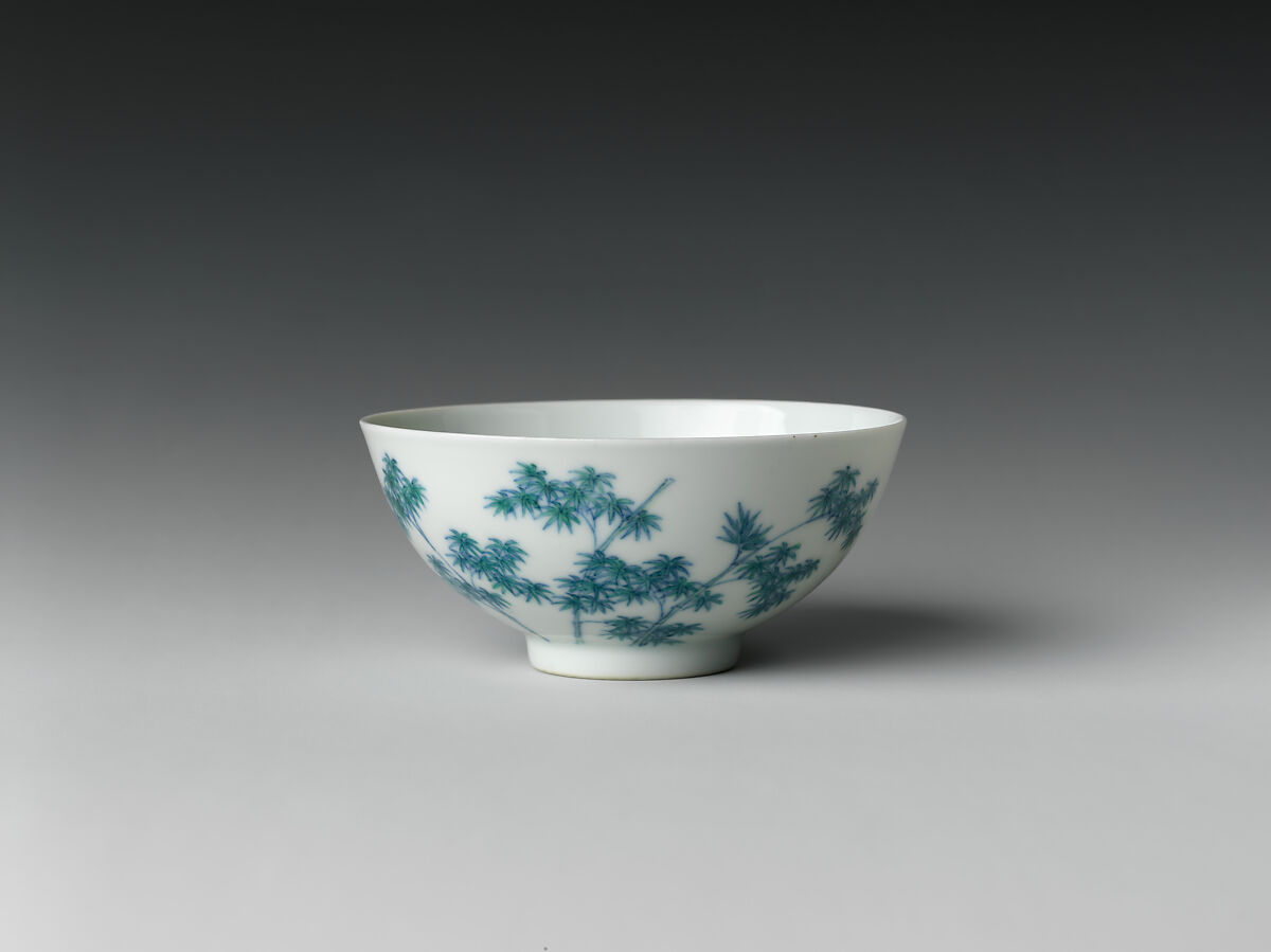 Cup with Bamboo, Porcelain painted with colored enamels over transparent glaze (Jingdezhen ware), China 