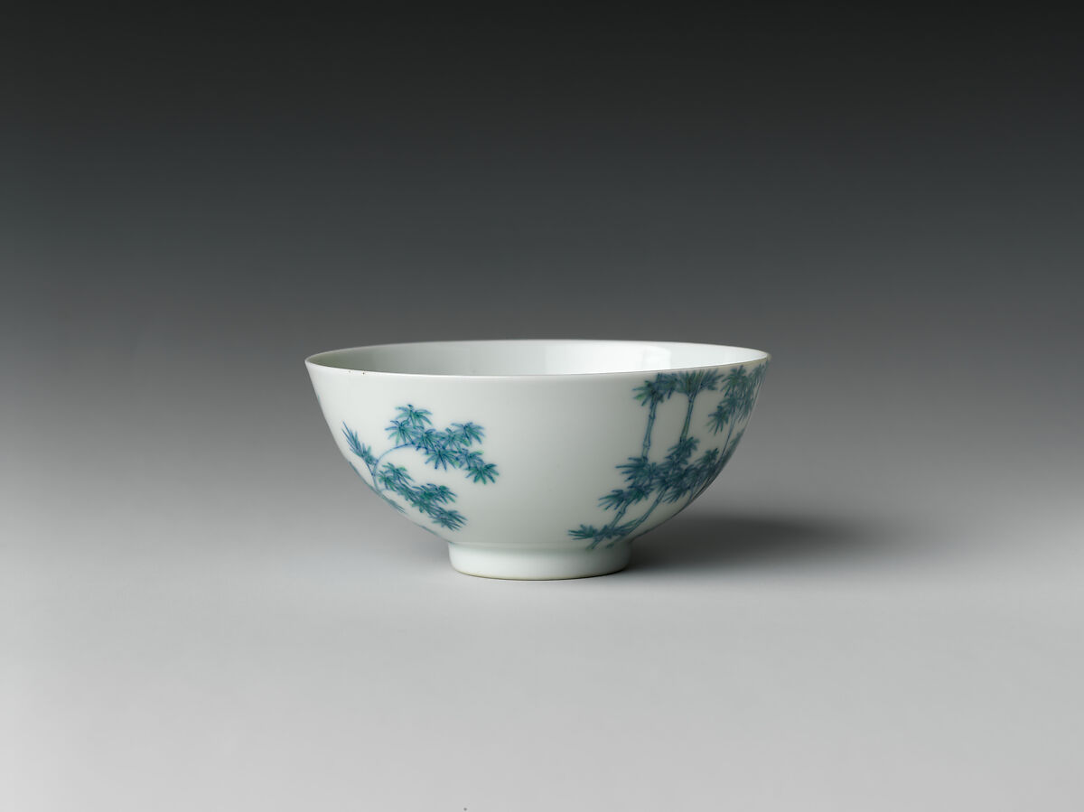 Cup with Bamboo, Porcelain painted with colored enamels over transparent glaze (Jingdezhen ware), China