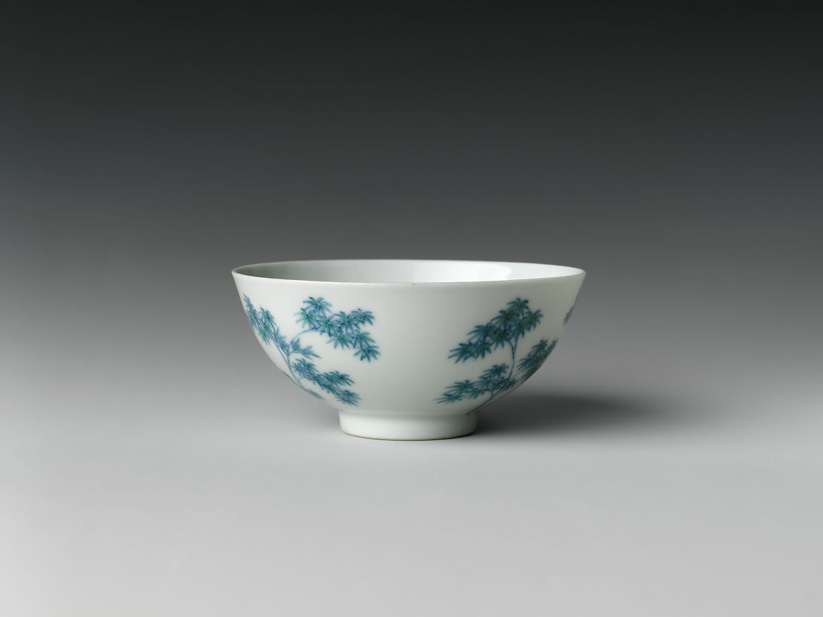 Cup with Bamboo, Porcelain painted with colored enamels over transparent glaze (Jingdezhen ware), China