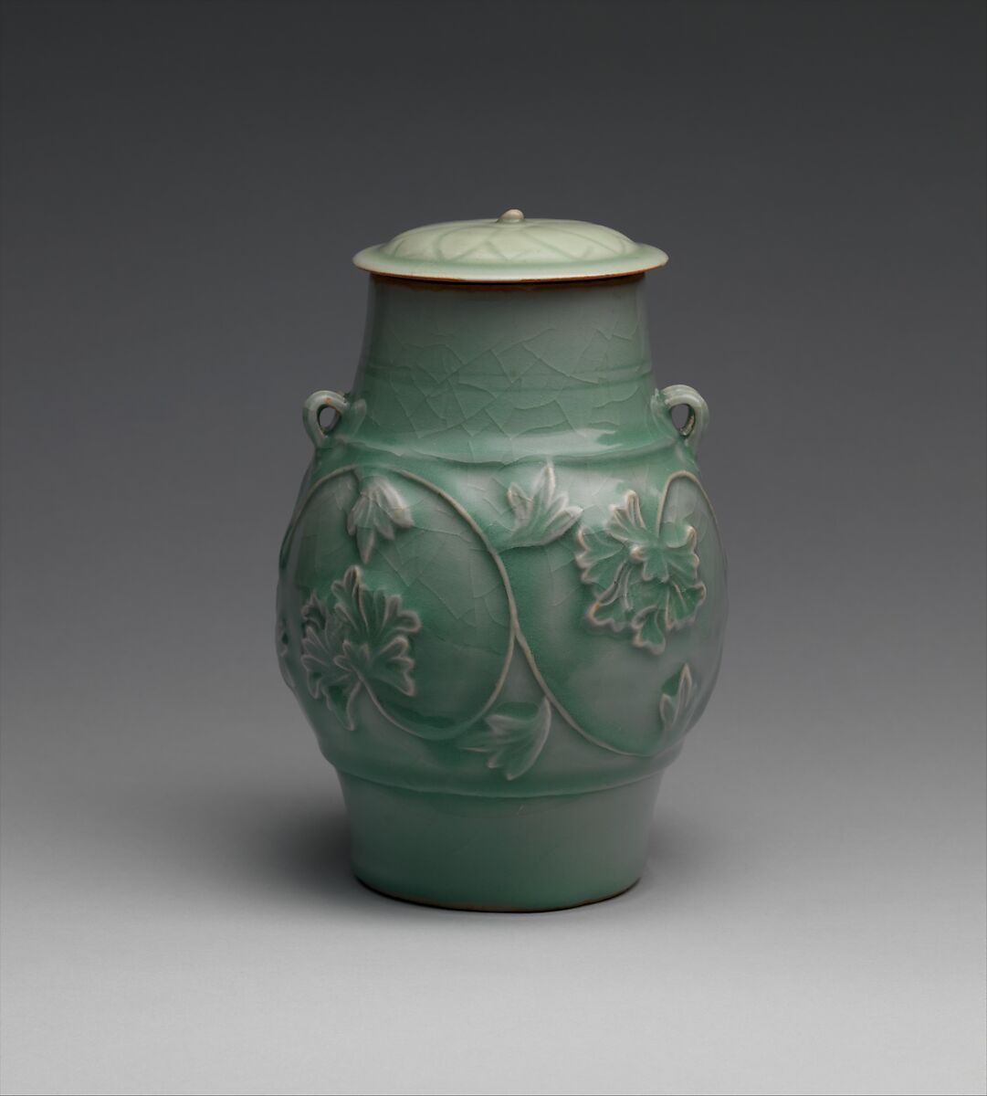 Jar with peony scroll, Porcelain with raised decoration under celadon glaze (Longquan ware), China 